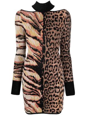 Roberto Cavalli robe courte ajustée à imprimé animalier - Tons neutres
