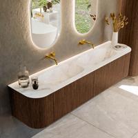 Badmeubel Mondiaz Kurve-Dlux | 190 cm | Meubelkleur Walnut | Wastafelkleur Frappe | Solid surface | Dubbele spoelbak | Zonder kraangat(en)