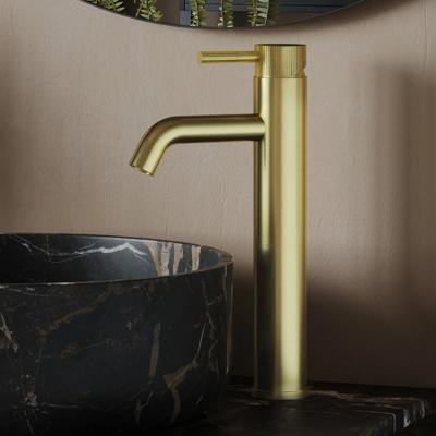 Wastafelkraan SaniClear Plus Stripes | Opbouw | Mengkraan | Hoog model | Geborsteld messing - mat goud