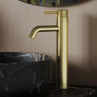 Wastafelkraan SaniClear Plus Stripes | Opbouw | Mengkraan | Hoog model | Geborsteld messing - mat goud