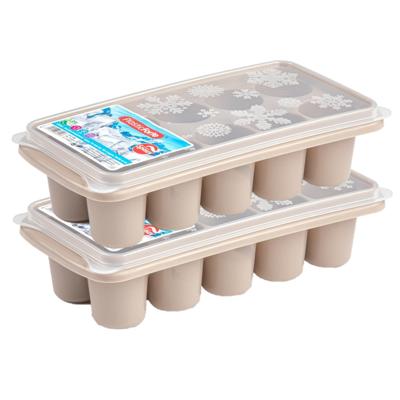 Plasticforte ijsklontjes bakjes - 6.5 cm - 2x stuks - trays met deksel - taupe - kunststof
