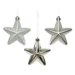 6x Zilveren sterren kerstballen 7 cm kunststof glans/mat/glitter