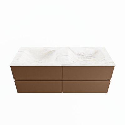 MONDIAZ VICA-DLUX 130cm badmeubel onderkast Rust 4 lades. Inbouw wastafel CLOUD dubbel 2 kraangaten, kleur Ostra.
