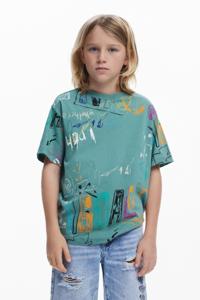 T-shirt met korte mouwen en krabbels - BLUE - 11/12