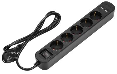 Enzo Overspanningbeveiliger | 5-voudig | 1,5m| 2x USB zwart - 3873750