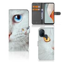 OnePlus Nord N100 | Telefoonhoesje | Met pasjeshouder | Witte Kat