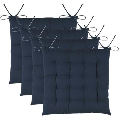 Stof Textile stoelkussens DUO - 4x - donkerblauw - 38 x 38 x 3.5 cm - touwtjes sluiting