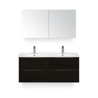 Seville Badmeubelset 120 cm - 4 laden Black Oak Edge - Wastafel Enjoy Dubbel - met Spiegelkast