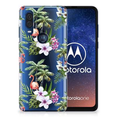 Motorola One Vision | TPU Hoesje | Flamingo Palms