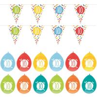 Verjaardag 10 jaar feestartikelen pakket - vlaggetjes/ballonnen - versiering 10e verjaardag