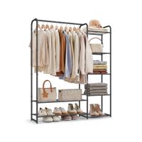 Vrijstaand kledingrek met planken, Mat zwart / 29 x 112 x 158,4 cm