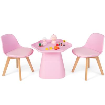 Set van Tafel en 2 Stoelen voor Kinderen Activiteitentafel Gestoffeerde Stoel Hol Blad Beukenhouten Poten voor 3 tot 8 Jaar Roze