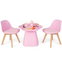 Set van Tafel en 2 Stoelen voor Kinderen Activiteitentafel Gestoffeerde Stoel Hol Blad Beukenhouten Poten voor 3 tot 8 Jaar Roze