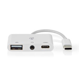 Nedis USB Multi-Port Adapter | USB 2.0 | USB-C Male | USB-A Female / USB-C Female / 3,5 mm Female | 480 Mbps | Rond | Vernikkeld | PVC | Wit | Doos -