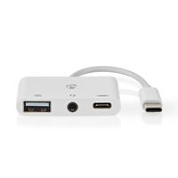 Nedis USB Multi-Port Adapter | USB 2.0 | USB-C Male | USB-A Female / USB-C Female / 3,5 mm Female | 480 Mbps | Rond | Vernikkeld | PVC | Wit | Doos -