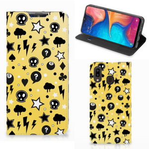 Mobiel BookCase Samsung Galaxy A30 Punk Geel