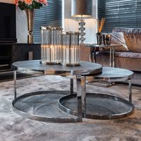 Richmond Salontafel Blackbone Eikenhout en Staal - Zwart en Zilver - Rond - thumbnail