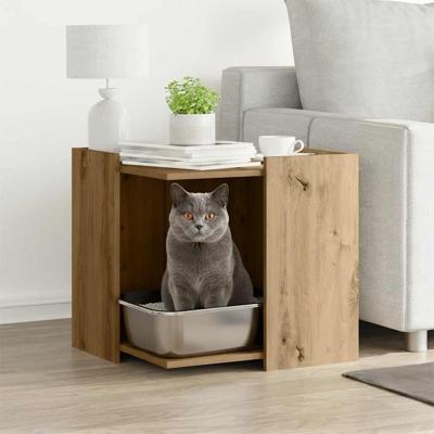 VidaXL Kattenbakkast 53x53x51 cm bewerkt hout artisanaal eikenkleurig