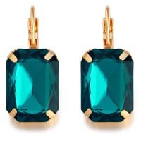Goudkleurige oorbellen voor dames met een grote turquoise steen - thumbnail