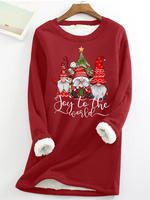 Joy To The World Gnome Santa Claus Crew Neck Casual Fleece Sweatshirt - thumbnail