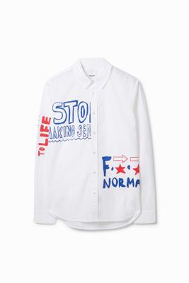 Regular shirt met geverfde letters - WHITE - XXL Regular shirt met geverfde letters - WHITE - XXL