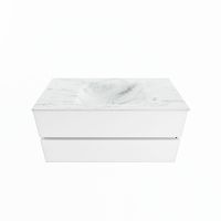 MONDIAZ VICA-DLUX 100cm badmeubel onderkast Talc 2 lades. Inbouw wastafel CLOUD midden 1 kraangat, kleur Opalo.