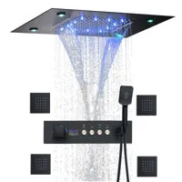 Thermostatische Douchekraan met LED Display - Ingebouwde Smart Functie | Vierkante Douchestraal | Messing | Zwart Thermostatische Douchekraan met LED Display - Ingebouwde Smart Functie | Vierkante Douchestraal | Messing | Zwart