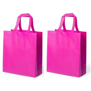 Draagtas/schoudertas/boodschappentas met hengsels - 2x - fuchsia roze - 35 x 40 x 15 cm - polyester