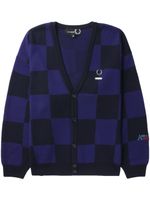 Fred Perry x Raf Simons cardigan à carreaux - Bleu