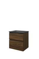 Proline hardsteen Elegant wastafelonderkast met 2 asymmetrische lades en hardstenen wastafel met 1 kraangat 60 x 62,2 x 46 cm, cabana oak - thumbnail