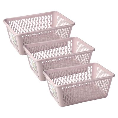 Opbergmand/kastmandje - 3x stuks - 6,5 liter - roze - kunststof - 20 x 30 x 11 cm