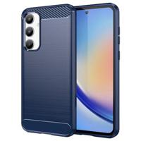 Samsung Galaxy A35 Geborsteld TPU Hoesje - Koolstofvezel - Blauw - thumbnail