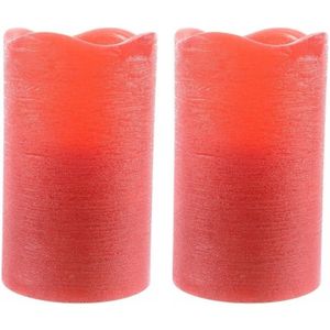 2x LED kaarsen/stompkaarsen rood rustiek 12,5 cm van was