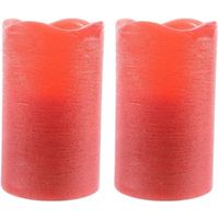 2x LED kaarsen/stompkaarsen rood rustiek 12,5 cm van was