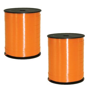 2x rollen cadeaulint/sierlint in de kleur oranje 5 mm x 500 meter