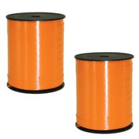 2x rollen cadeaulint/sierlint in de kleur oranje 5 mm x 500 meter