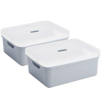 Sunware opbergbox - 2x stuks - 24 liter - blauw/grijs - kunststof - transparante deksel - 45x35x18 c