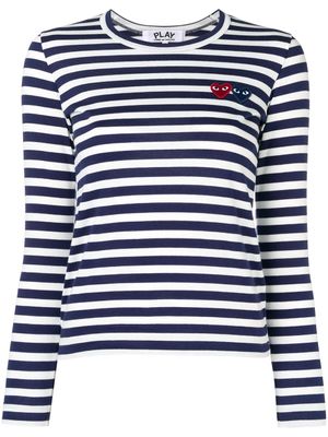 Comme Des Garçons Play double-heart logo striped T-shirt - Bleu