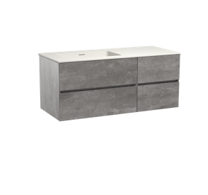 Storke Edge zwevend badmeubel 120 x 52 cm beton donkergrijs met Mata asymmetrisch linkse wastafel in mat witte solid surface