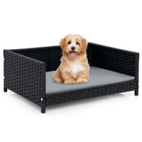 Rotan Hondenbed Handgeweven Rieten Huisdierbed Slaapbank met Waterdicht Zacht Kussen en Metalen Frame 62 x 46 x 25 cm