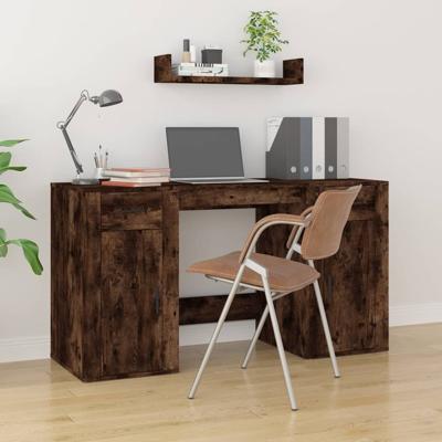 Bureau met kast bewerkt hout gerookt eikenkleurig
