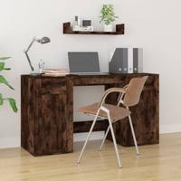 Bureau met kast bewerkt hout gerookt eikenkleurig