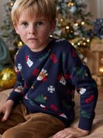 Jacquard jongenstrui met grappige motieven voor de kerst marineblauw