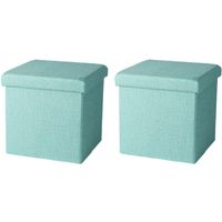 Poef/hocker - 2x - opbergbox zit krukje - mintgroen - polyester/mdf - 38 x 38 cm - opvouwbaar