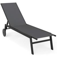 Tuinligstoel op Wielen met in 6 Standen Verstelbare Rugleuning en Ademende Stoelbekleding-Grijs