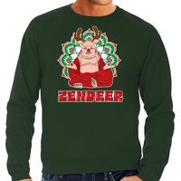 Foute Kersttrui/sweater voor heren - zendeer buddha - groen - rendier - boeddha - zen - thumbnail