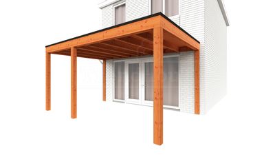 Trendhout Aanbouwveranda Modena 485x365 cm - model links- Plat dak- Hout- Trendhout