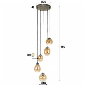 Hoyz - Hanglamp 5L Mix - Getrapt mix - Amberkleurig glas