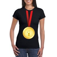 Gouden medaille kampioen shirt zwart dames - thumbnail