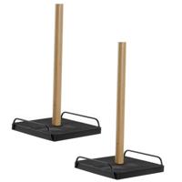 Keukenrolhouder - 2x stuks - zwart - 16 x 30 cm - Keukenpapier - keukenrol houders - van hout